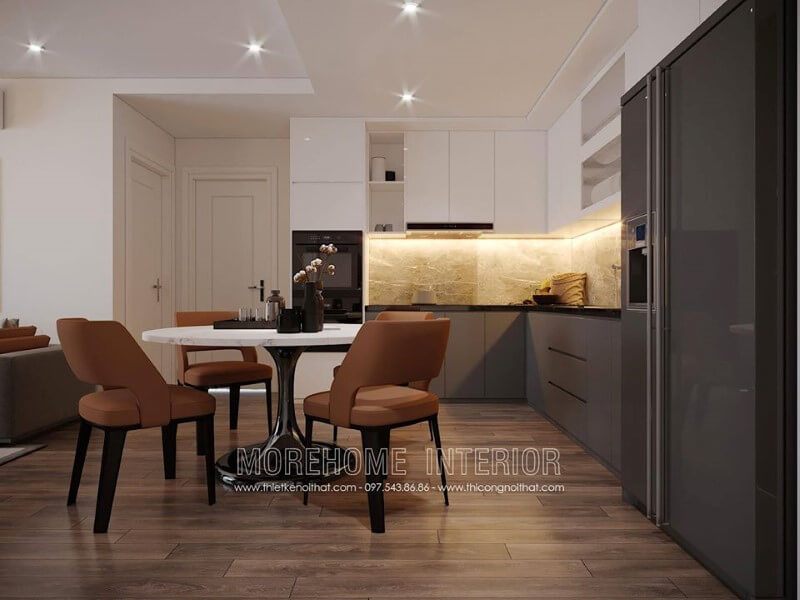 Mẫu tủ bếp màu trắng đẹp, sang trọng cho không gian bếp hiện đại