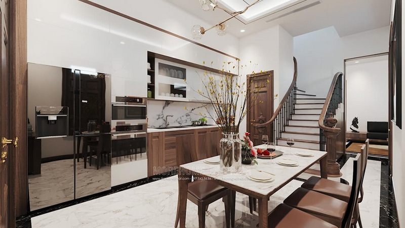 Mẫu tủ bếp gỗ công nghiệp, viện tủ gỗ óc chó mang đến sự hiện đại và sang trọng cho không gian bếp