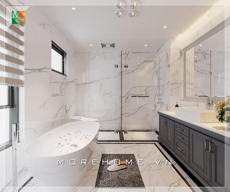 Thiết kế phòng tắm cao cấp có bồn tắm sang trọng thể hiện sự tiện nghi cho căn phòng tắm đẹp.